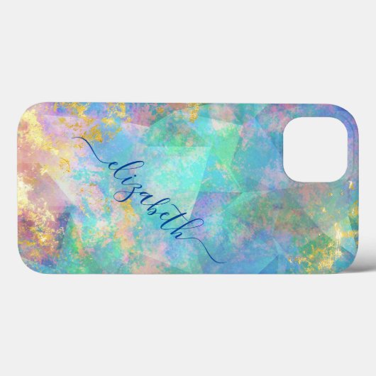 Monogram kalligrafie Blauwe groene roze goudrendy Case-Mate iPhone Case (Achterkant (horizontaal))