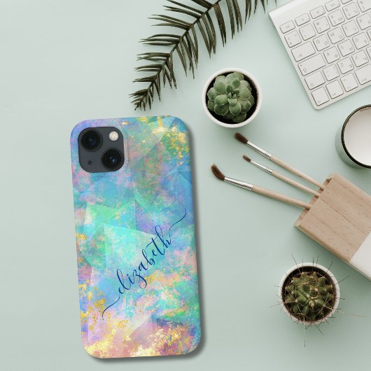 Monogram kalligrafie Blauwe groene roze goudrendy Case-Mate iPhone Case