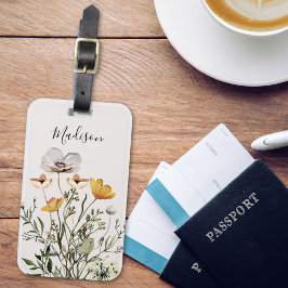 Monogram Kalligrafie Gedroogd Wildflower Boeket Bagagelabel
