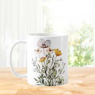 Monogram Kalligrafie Gedroogd Wildflower Boeket Koffiemok