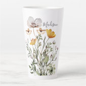 Monogram Kalligrafie Gedroogd Wildflower Boeket Latte Mok (Voorkant)