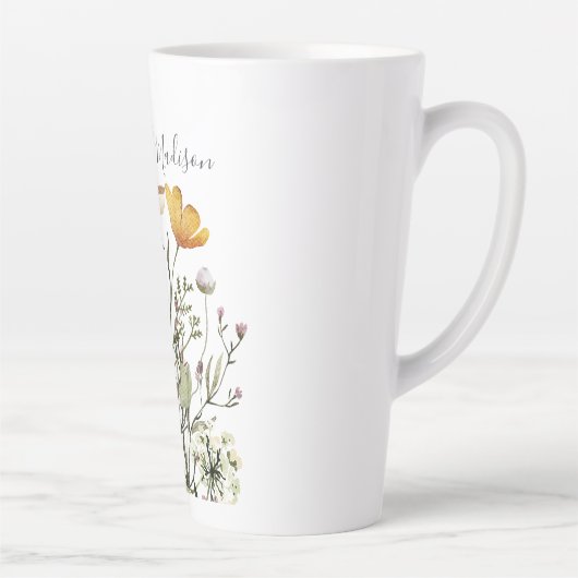 Monogram Kalligrafie Gedroogd Wildflower Boeket Latte Mok (Rechts)