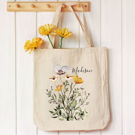 Monogram Kalligrafie Gedroogd Wildflower Boeket Tote Bag