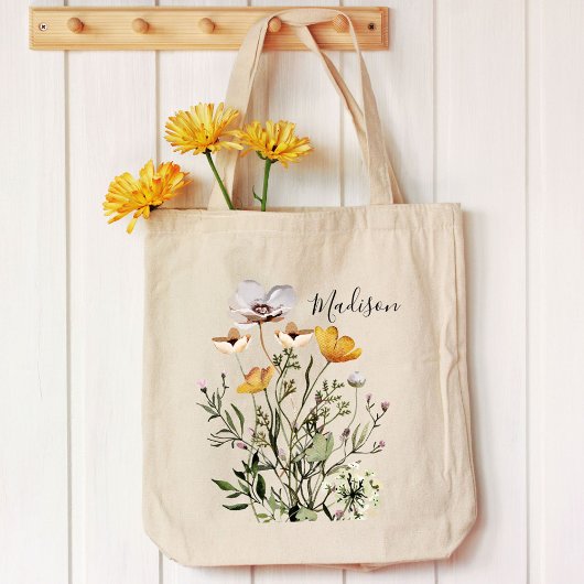 Monogram Kalligrafie Gedroogd Wildflower Boeket Tote Bag