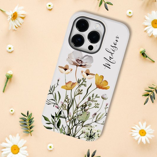 Monogram kalligrafie gedroogde wilde bloemenboeket Case-Mate iPhone case