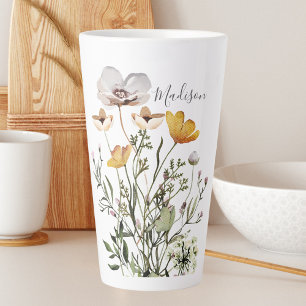 Monogram kalligrafie gedroogde wilde bloemenboeket latte mok