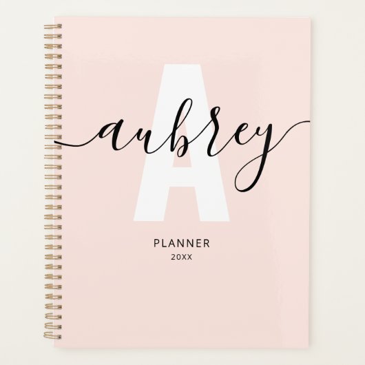 Monogram Kalligrafie Girly Blush Pink Planner (Voorkant)