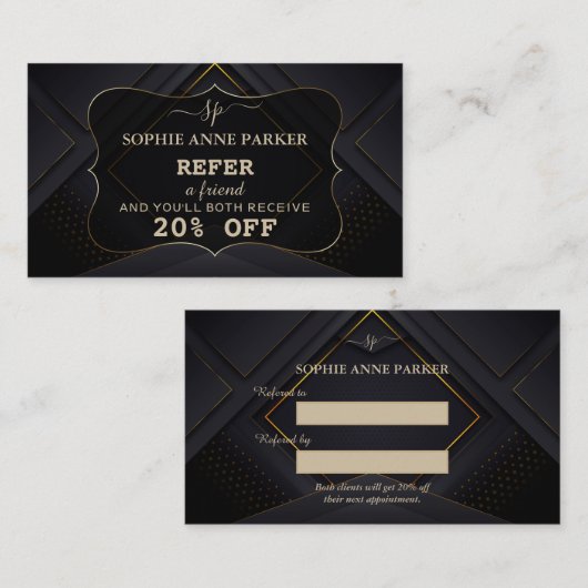 Monogram kalligrafie goud professionele make-up aanbevelingskaartje (Voorkant / Achterkant)