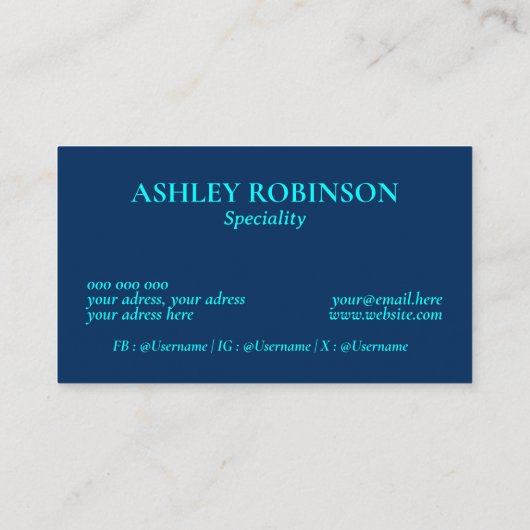 Monogram kalligrafie initialen cyaanblauw modern visitekaartje (Achterkant)