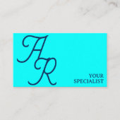 Monogram kalligrafie initialen cyaanblauw modern visitekaartje (Voorkant)