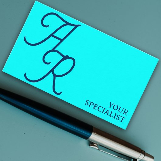 Monogram kalligrafie initialen cyaanblauw modern visitekaartje