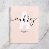Monogram kalligrafie meisjesachtig roze planner