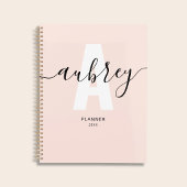 Monogram kalligrafie meisjesachtig roze planner