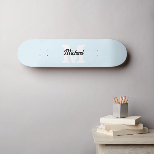 Monogram  kalligrafie Pastel blauw Persoonlijk Skateboard (Muurkunst (Horizontaal))