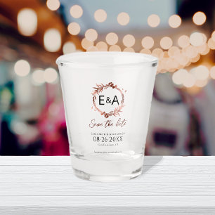 Monogram kalligrafie script bruiloft opslaan van d shot glas