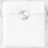 Monogram Kalligrafie zwart-wit Bruiloft Ronde Sticker (Tas)