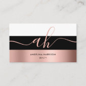 Monogram Kalligrafie Zwart Wit Roos Gouden Strepen Visitekaartje (Voorkant)