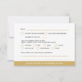 Monogram kam hart kroonblad goud wit RSVP kaartje (Achterkant)