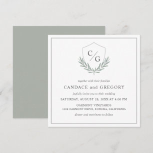 Monogram Kam met Olijftakken Bruiloft Kaart