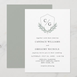 Monogram Kam met Olijftakken Bruiloft Kaart