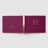 Monogram kam roos gouden donkerrode bruiloftsgast gastenboek (Volledig)