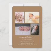 Monogram Kant Beige Fotocollage Pasgeboren Meisje Aankondiging (Achterkant)