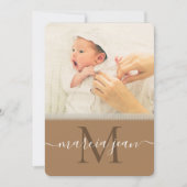Monogram Kant Beige Fotocollage Pasgeboren Meisje Aankondiging (Voorkant)