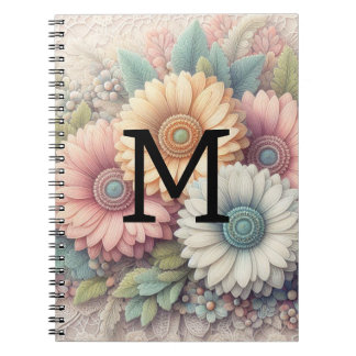 Monogram kant bloemenroze oranje gerbera madeliefj notitieboek