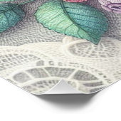 Monogram kant bloemenroze paarse blauwe rozen perfect poster (Hoek)