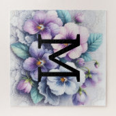 Monogram kant bloemenroze paarse slipjes bloemen legpuzzel (Horizontaal)