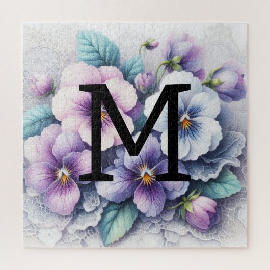 Monogram kant bloemenroze paarse slipjes bloemen legpuzzel (Verticaal)