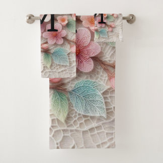 Monogram kant bloemenroze pastel kersenbloesem bad handdoek