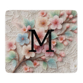 Monogram kant bloemenroze pastel kersenbloesem snijplank