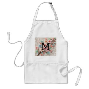 Monogram kant bloemenroze pastel kersenbloesem standaard schort