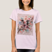 Monogram kant bloemenroze pastel kersenbloesem t-shirt (Voorkant)