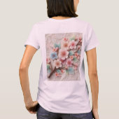 Monogram kant bloemenroze pastel kersenbloesem t-shirt (Achterkant)