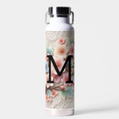 Monogram kant bloemenroze pastel kersenbloesem waterfles (Voorkant)