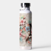 Monogram kant bloemenroze pastel kersenbloesem waterfles (Rechts)