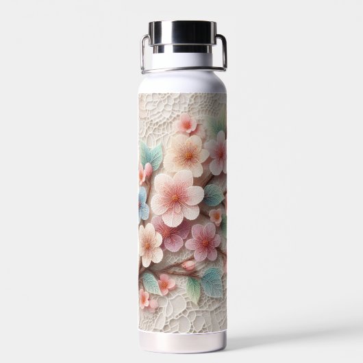 Monogram kant bloemenroze pastel kersenbloesem waterfles (Achterkant)