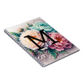 Monogram kant bloemenroze sinaasappel blauw pioene notitieboek (Rechterzijde)