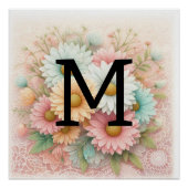 Monogram kant bloemenroze witte blauwe madeliefjes perfect poster (Voorkant)