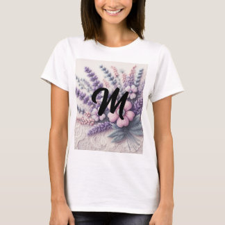 Monogram kant bloemroze paarse blauwe lavendel t-shirt
