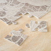 Monogram kant bloemroze sinaasappel blauwgroen lel legpuzzel (Zijkant)