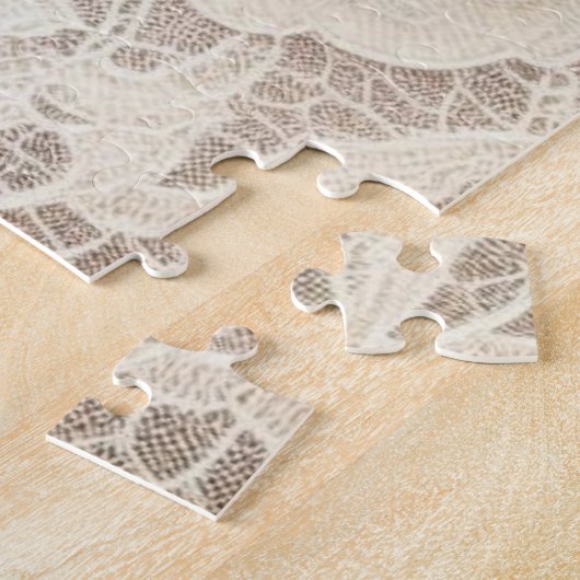 Monogram kant bloemroze sinaasappel blauwgroen lel legpuzzel (Zijkant)