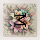 Monogram kant bloemroze sinaasappel blauwgroen lel legpuzzel (Horizontaal)