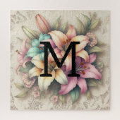 Monogram kant bloemroze sinaasappel blauwgroen lel legpuzzel (Verticaal)