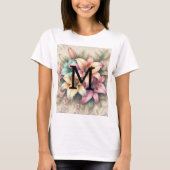 Monogram kant bloemroze sinaasappel blauwgroen lel t-shirt (Voorkant)