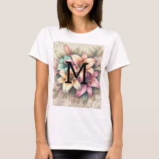 Monogram kant bloemroze sinaasappel blauwgroen lel t-shirt