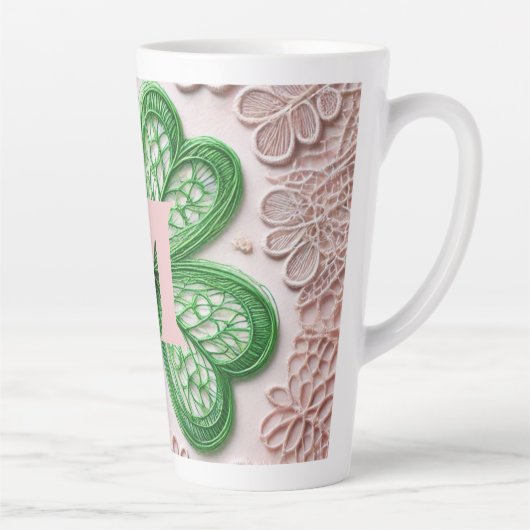 Monogram kant groene klaver St. Patrick's Day  Latte Mok (Rechts)