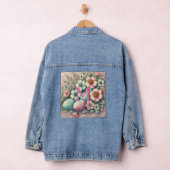 Monogram kant roze bloemen paaseieren in een mand denim jacket (Hangar)